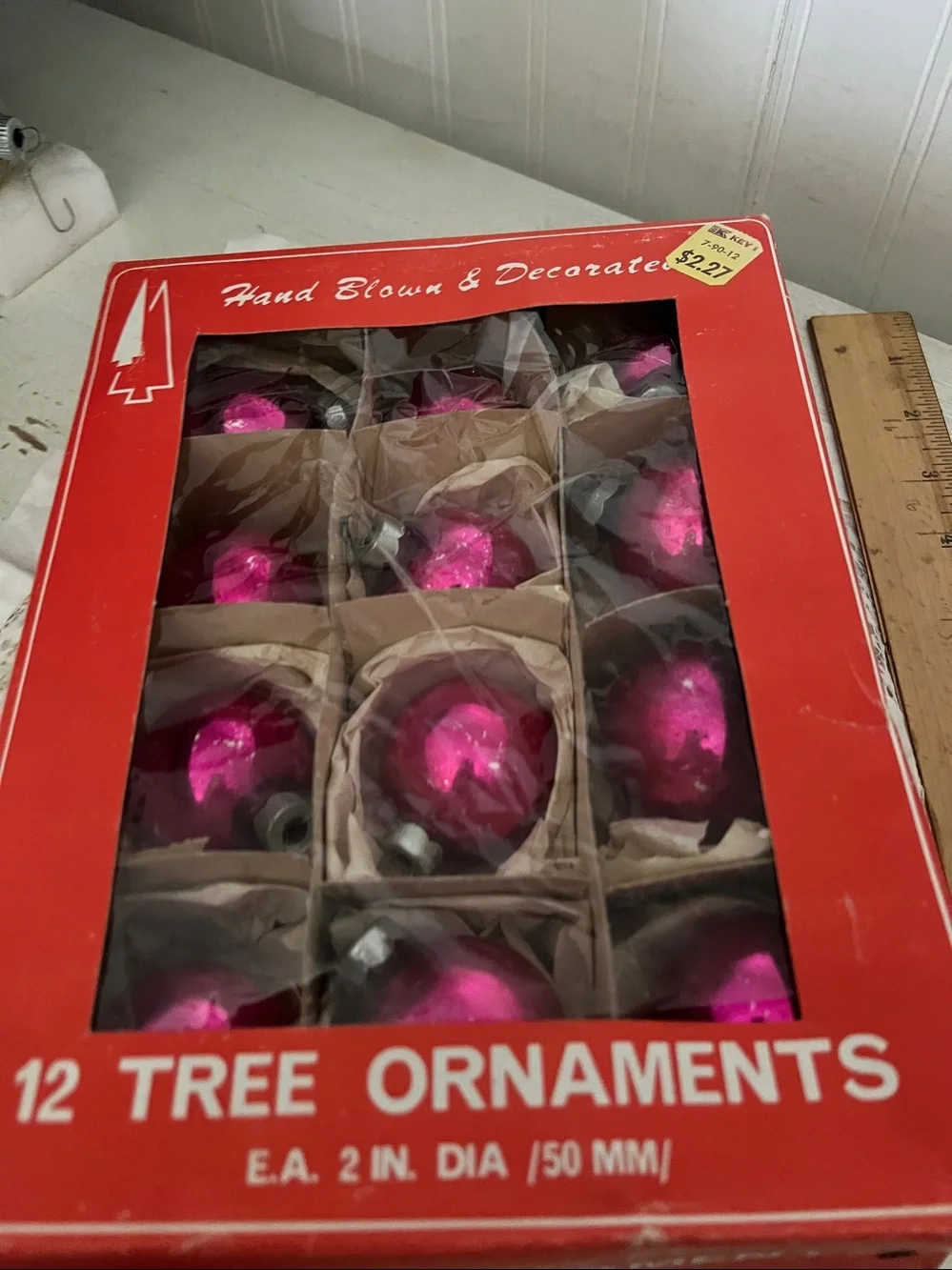 Vintage Mid Century hot pink mercury glass Christmas ornaments